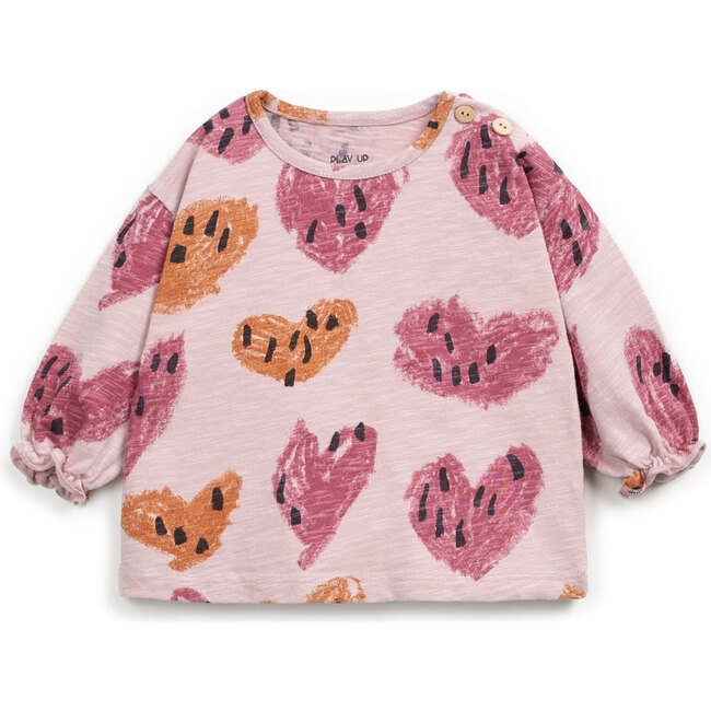 Abstract Heart Print Long Sleeve T-Shirt, Pink