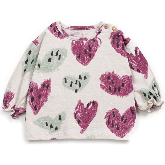 Abstract Heart Print Long Sleeve T-Shirt, Cream