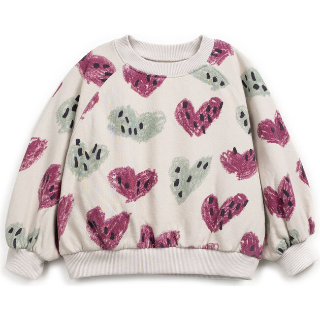 Abstract Heart Print Sweatshirt, Cream