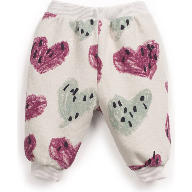 Abstract Heart Print Sweatpant, Cream - Pants - 2