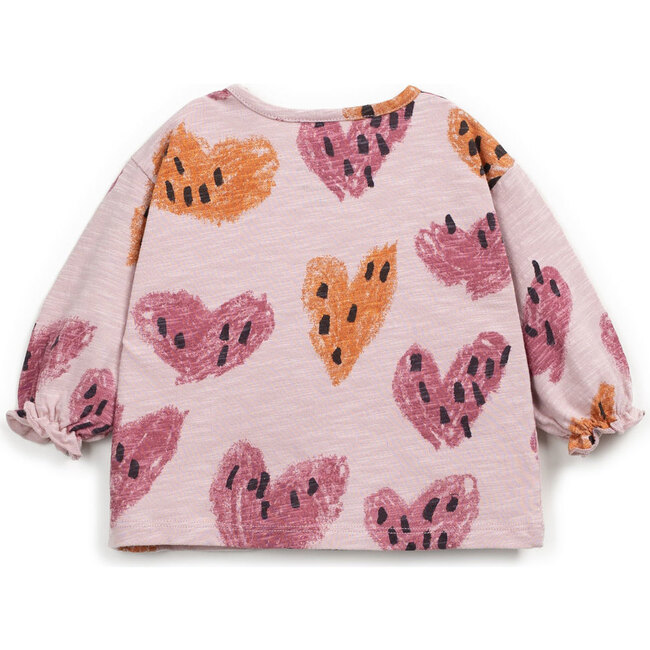 Abstract Heart Print Long Sleeve T-Shirt, Pink - T-Shirts - 2