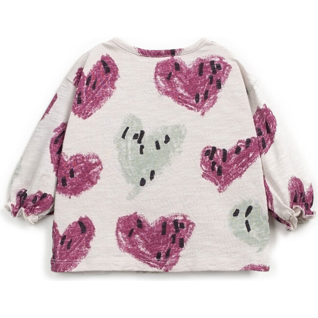 Abstract Heart Print Long Sleeve T-Shirt, Cream - T-Shirts - 2