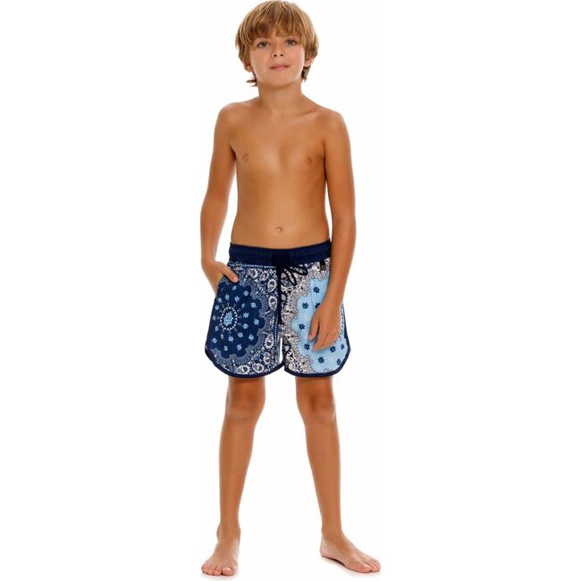 Tiago Kids' Swim Trunks, Blue/White