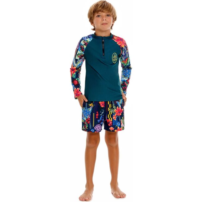 Noah Kids' Rashguard, Green/Pink
