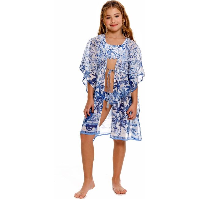 Luciana Kids' Tunic Cover Up, Blue/White