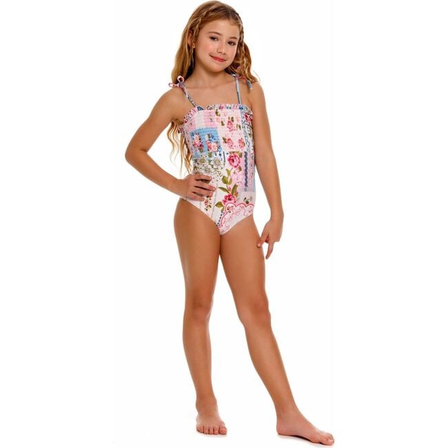 Lewis Kids' One Piece Swimsuit, White/Pink/Blue