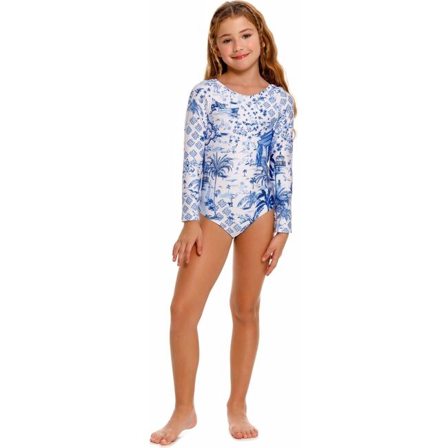 Honey Kids' One Piece Swimsuit, Blue/White