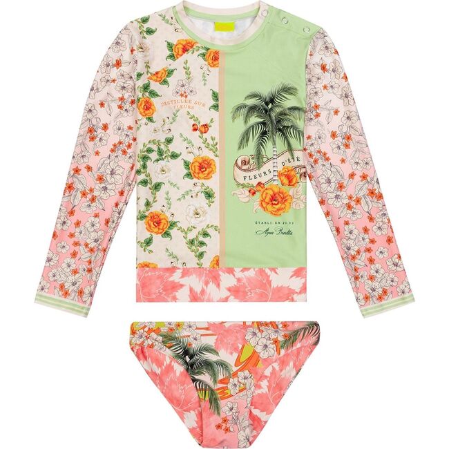Lackie Kids' Rashguard Set, Green/White/Pink - Two Pieces - 2