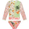 Lackie Kids' Rashguard Set, Green/White/Pink - Two Pieces - 2