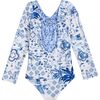 Honey Kids' One Piece Swimsuit, Blue/White - One Pieces - 4