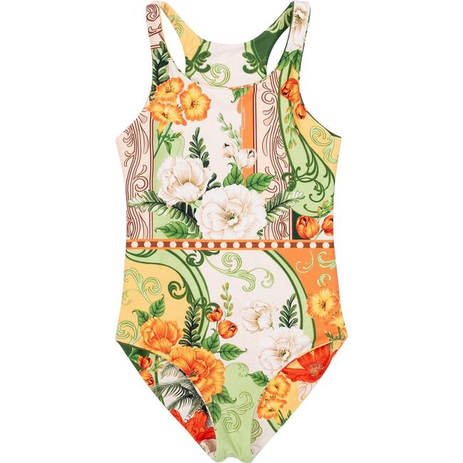 Nate Kids' One Piece Swimsuit, Green/Yellow/White - One Pieces - 6