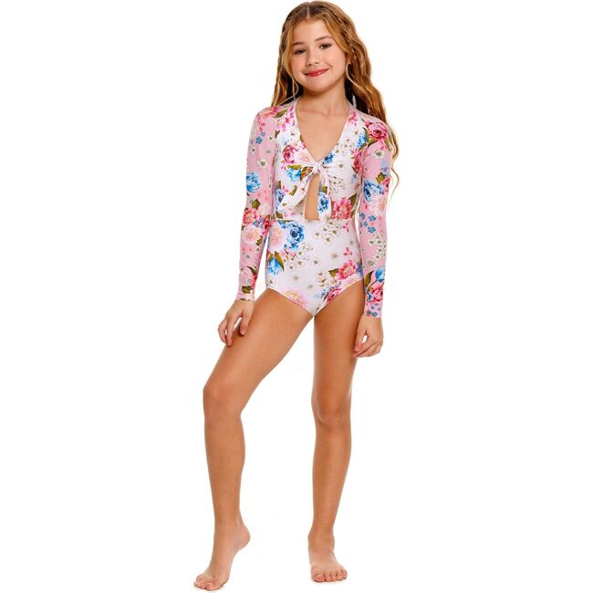 Cindy Kids' One Piece Swimsuit, White/Pink/Blue