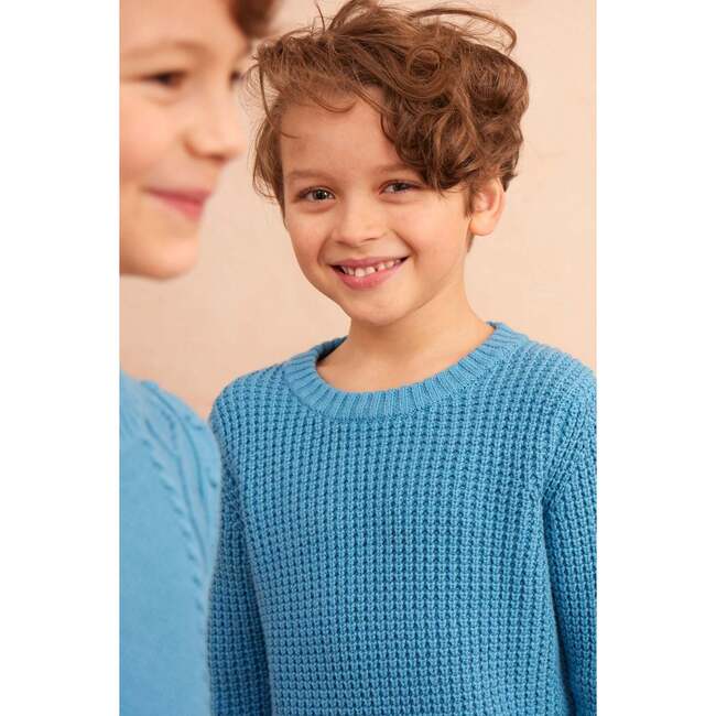 Waffle Knit Sweater, Iceland Blue - Sweaters - 2