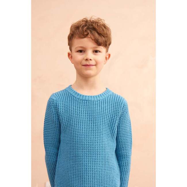 Waffle Knit Sweater, Iceland Blue - Sweaters - 6