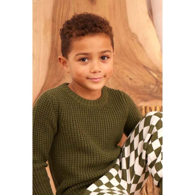 Waffle Knit Sweater, Avocado - Sweaters - 2