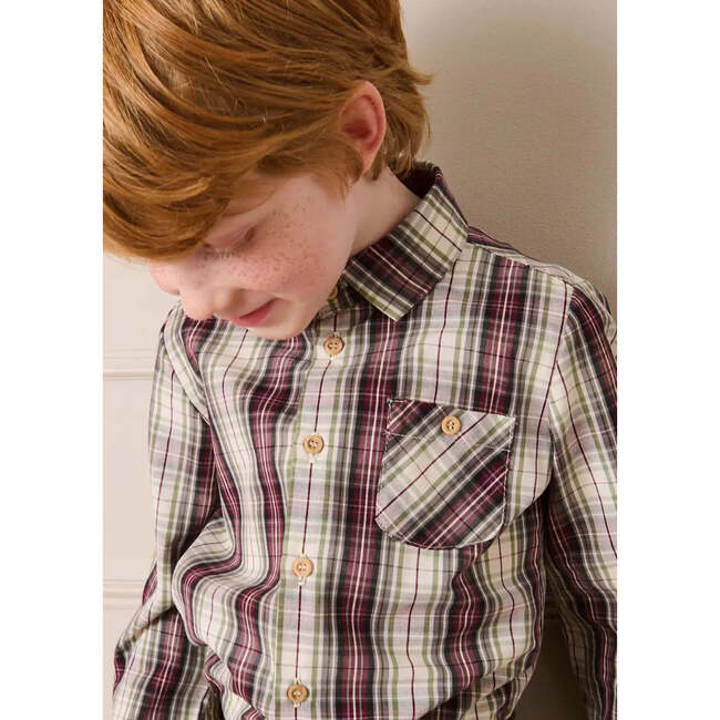 Whittaker Check Polo Collar Long Sleeve Shirt, Brown - Shirts - 3