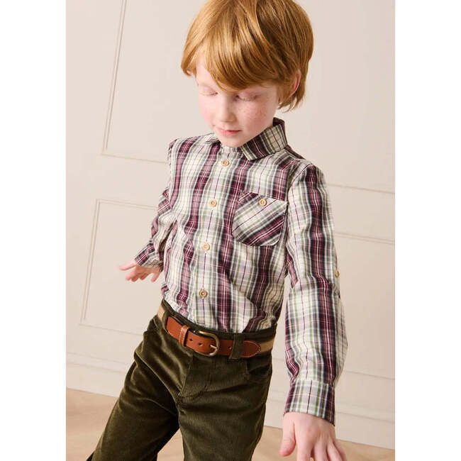 Whittaker Check Polo Collar Long Sleeve Shirt, Brown - Shirts - 4