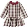 Whittaker Check Long Sleeve Pleated Dress, Burgundy - Dresses - 1 - thumbnail