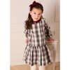 Whittaker Check Long Sleeve Pleated Dress, Burgundy - Dresses - 2 - thumbnail