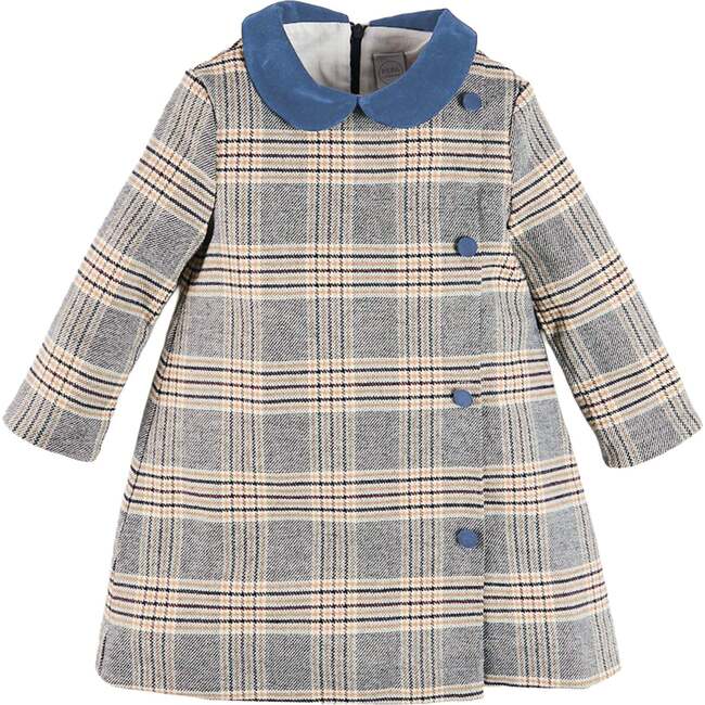 Walcott Check Long Sleeve Velvet Collar Dress, Navy