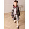 Whittaker Check Long Sleeve Pleated Dress, Burgundy - Dresses - 3 - thumbnail