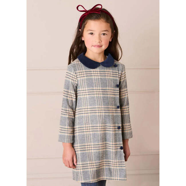 Walcott Check Long Sleeve Velvet Collar Dress, Navy - Dresses - 3