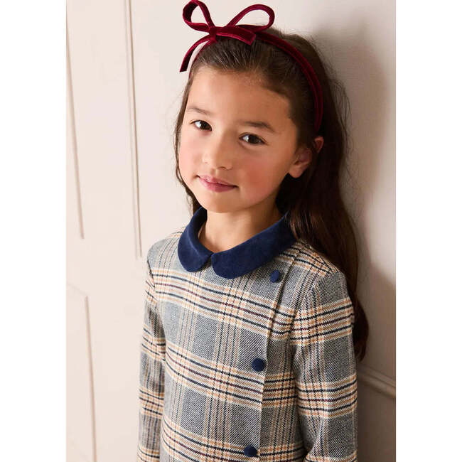 Walcott Check Long Sleeve Velvet Collar Dress, Navy - Dresses - 4