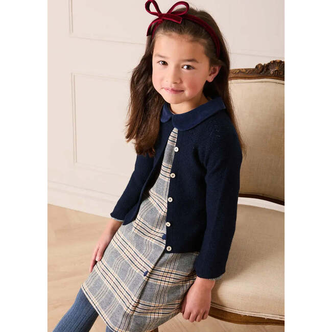 Walcott Check Long Sleeve Velvet Collar Dress, Navy - Dresses - 5