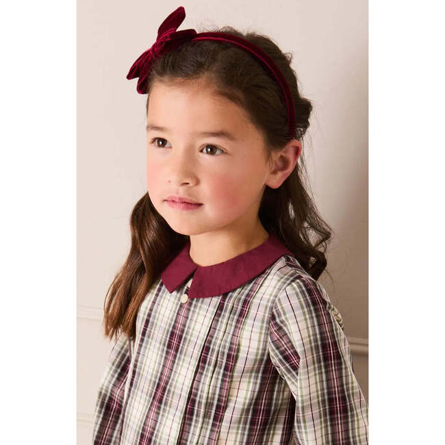 Whittaker Check Long Sleeve Pleated Dress, Burgundy - Dresses - 4