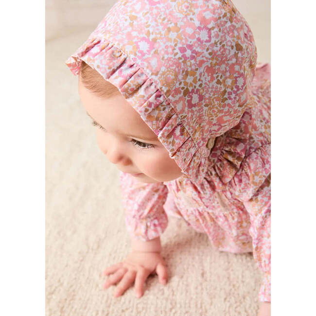 Nellie Floral Ruffle Detail Bonnet, Pink - Hats - 2