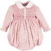 Nellie Floral Hand Smocked Long Sleeve Romper, Pink - Rompers - 1 - thumbnail