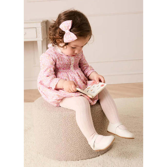 Nellie Floral Hand Smocked Long Sleeve Romper, Pink - Rompers - 4