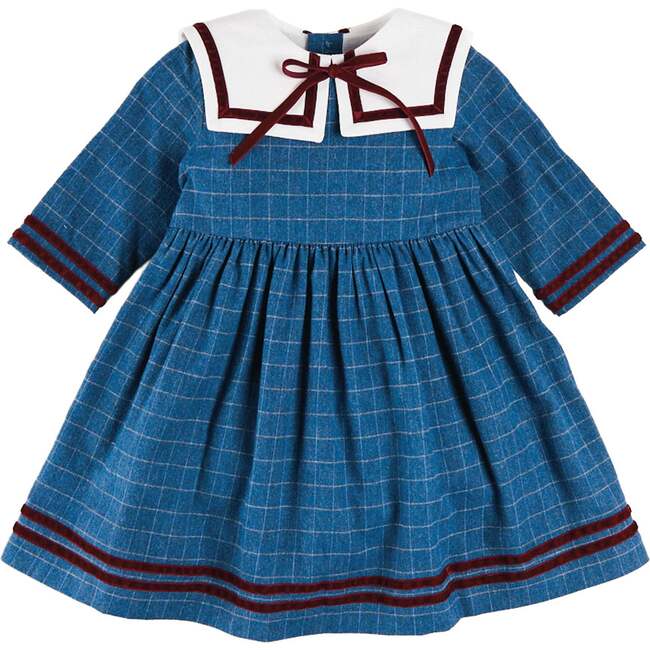 Moreton Check Mariner Collar Velvet Detail Dress, Blue
