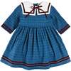 Moreton Check Mariner Collar Velvet Detail Dress, Blue - Dresses - 1 - thumbnail