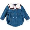 Moreton Check Mariner Collar Long Sleeve Romper, Blue - Rompers - 1 - thumbnail