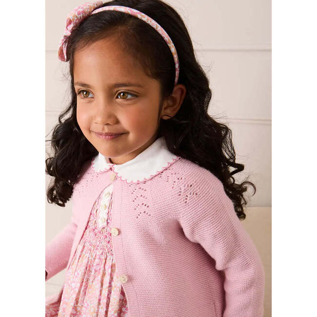 Nellie Floral Hand Smocked Embroidered Peter Pan Collar Dress, Pink - Dresses - 6
