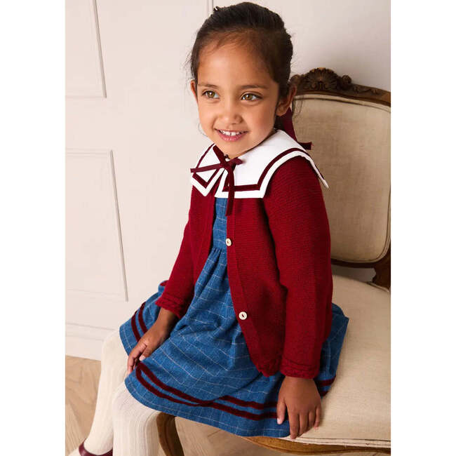 Moreton Check Mariner Collar Velvet Detail Dress, Blue - Dresses - 4