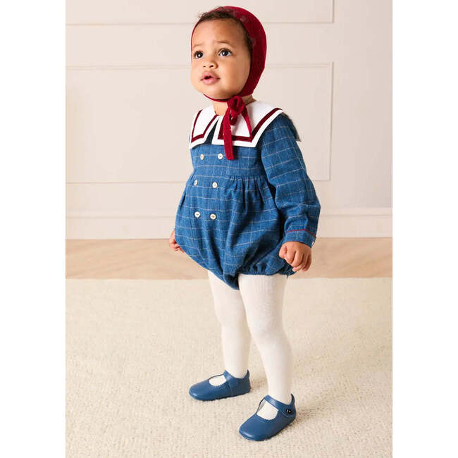 Moreton Check Mariner Collar Long Sleeve Romper, Blue - Rompers - 3
