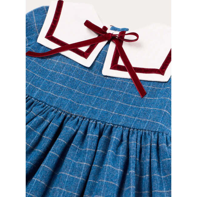 Moreton Check Mariner Collar Velvet Detail Dress, Blue - Dresses - 5