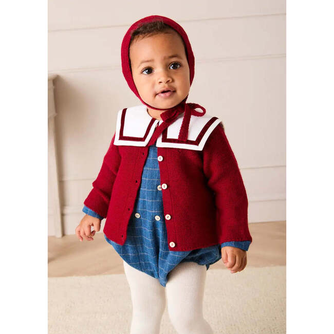 Moreton Check Mariner Collar Long Sleeve Romper, Blue - Rompers - 4