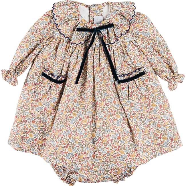Marianne Floral Long Sleeve Dress with Bloomers, Mustard Made with Liberty Fabric