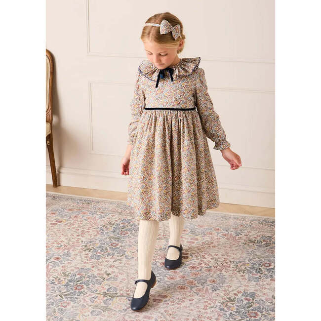 Marianne Floral Long Sleeve Velvet Bow Dress, Mustard Made with Liberty Fabric - Dresses - 2