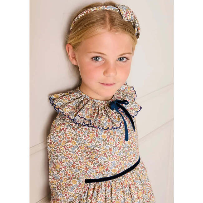 Marianne Floral Long Sleeve Velvet Bow Dress, Mustard Made with Liberty Fabric - Dresses - 3