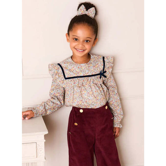 Marianne Floral Hand Smocked Velvet Bow Detail Blouse, Toffee Made with Liberty Fabric - Blouses - 2