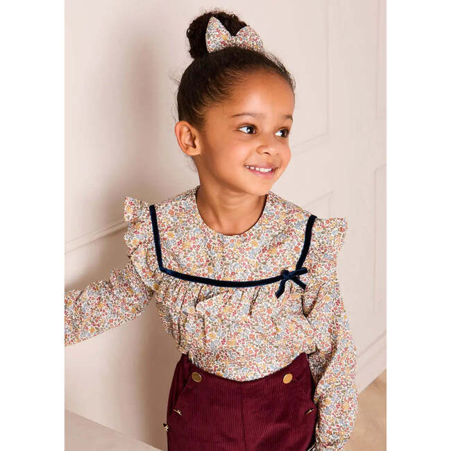 Marianne Floral Hand Smocked Velvet Bow Detail Blouse, Toffee Made with Liberty Fabric - Blouses - 4