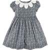 Lydia Floral Petal Collar Short Sleeve Bow Detail Dress, Blue - Dresses - 1 - thumbnail