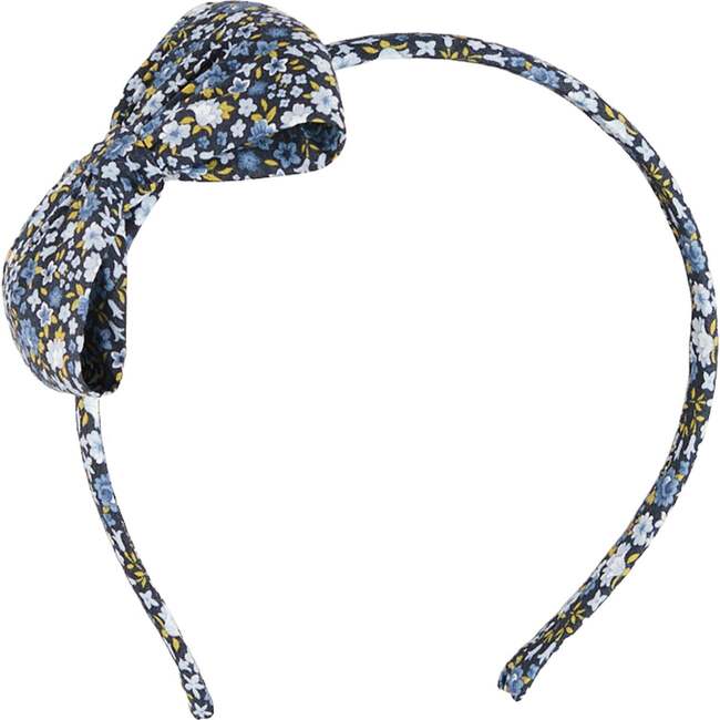Lydia Floral Medium Bow Headband , Blue