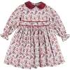 Louisa Floral Velvet Collar Long Sleeve Dress, Burgundy - Dresses - 1 - thumbnail