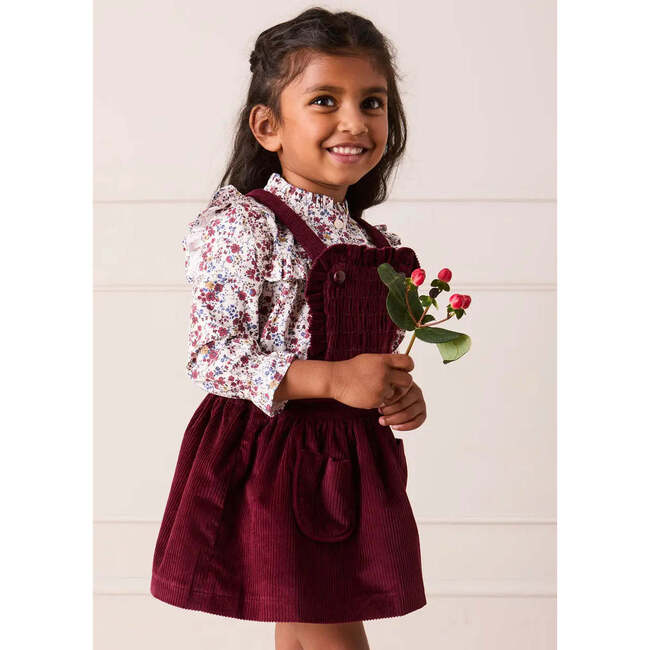 Louisa Floral Ruffle Trim Long Sleeve Blouse, Burgundy - Blouses - 2