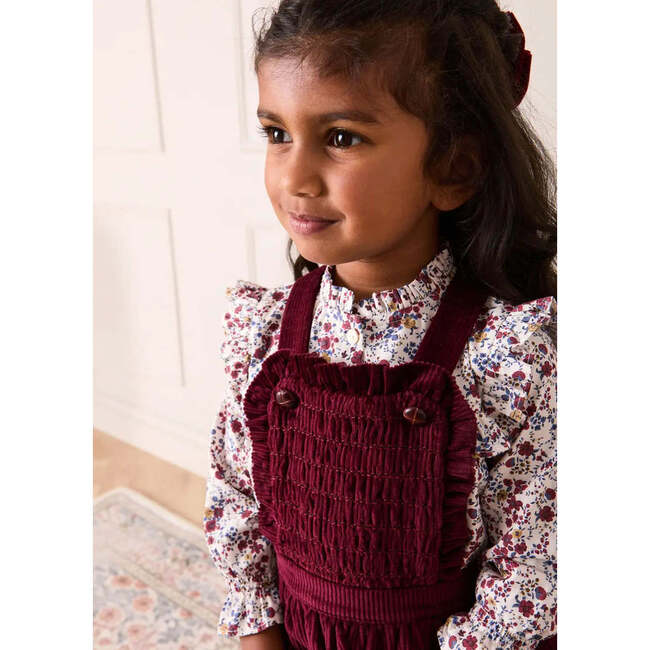 Louisa Floral Ruffle Trim Long Sleeve Blouse, Burgundy - Blouses - 3